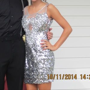 Silver Sequined Homecoming Dress